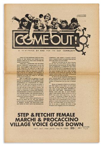 COME OUT! 1st issue of the famed Newspaper By and For the Gay Community, plus a magazine printing of the related Peter Hujar poster.